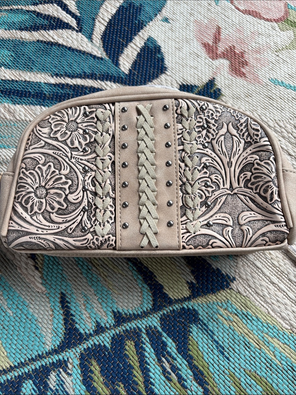 Wrangler Embroidered Floral Leather Cosmetic Clutch in Blush